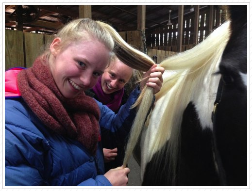 Lizzie & Annie comparing hair with Essy. Lizzie & Annie comparing hair with Essy.